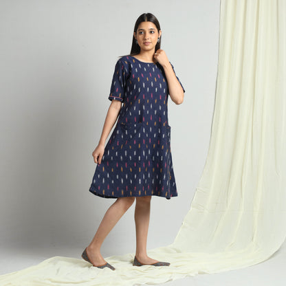 Blue - Pochampally Ikat Weave Cotton Dress