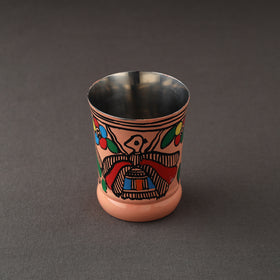 Godna Madhubani Peach Handpainted Stainless Steel Glass