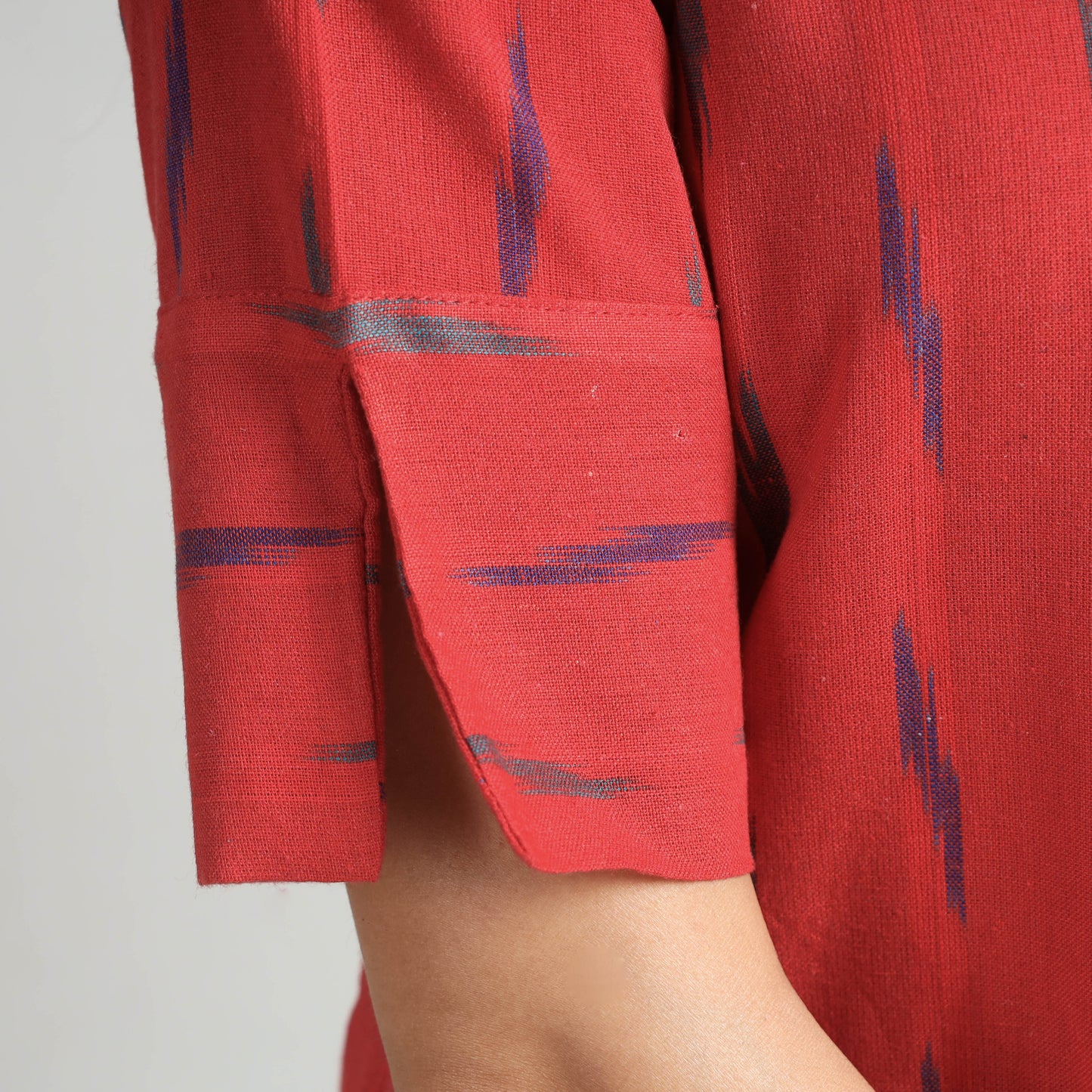Red - Pochampally Ikat Weave Cotton Dress