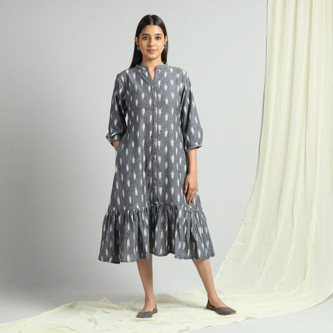 Grey - Pochampally Ikat Weave Flare Cotton Dress