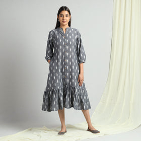 Grey - Pochampally Ikat Weave Flare Cotton Dress