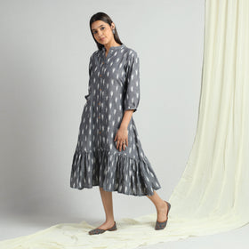Grey - Pochampally Ikat Weave Flare Cotton Dress
