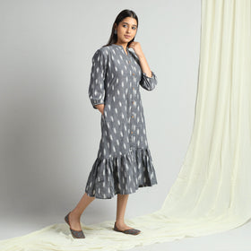 Grey - Pochampally Ikat Weave Flare Cotton Dress