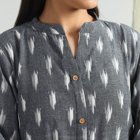 Grey - Pochampally Ikat Weave Flare Cotton Dress