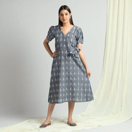Grey - Pochampally Ikat Weave Cotton Dress