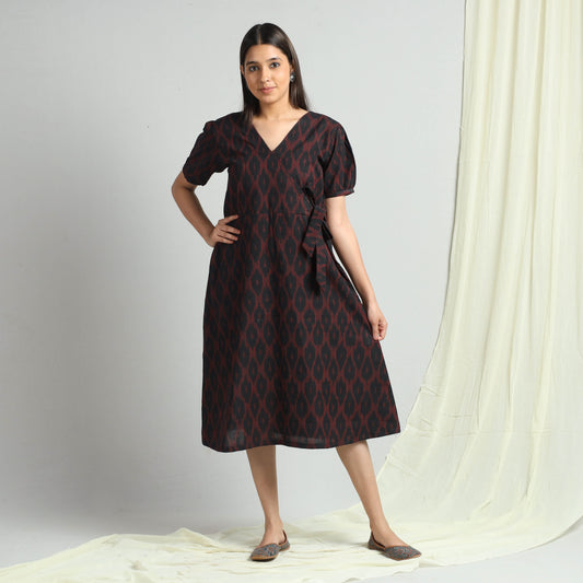 Black - Pochampally Ikat Weave Cotton Dress