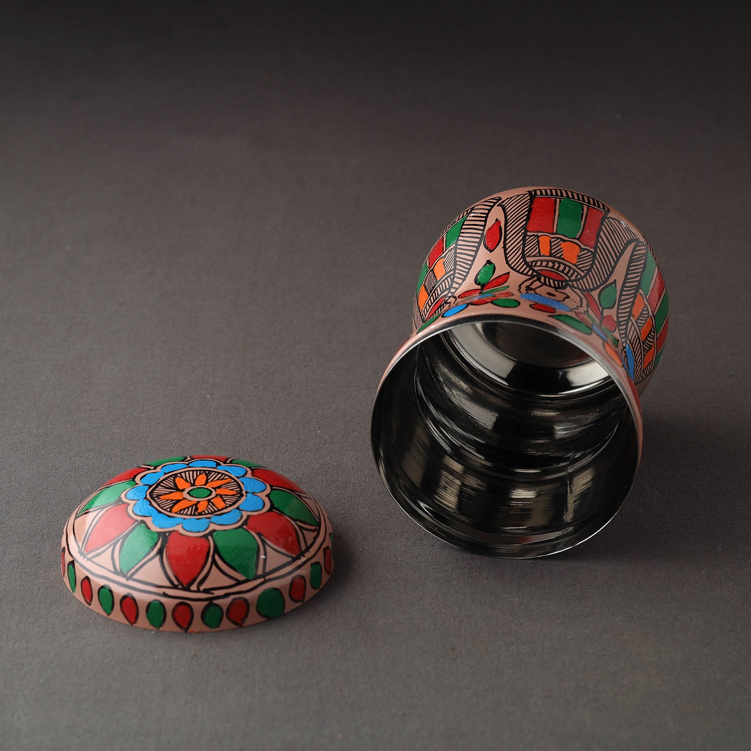 Multicolor Bengal Patua Handpainted Stainless Steel Multi Utility Canister