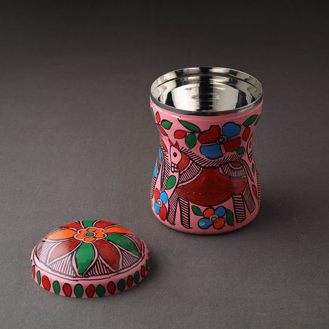 Pink Bengal Patua Handpainted Stainless Steel Multi Utility Canister