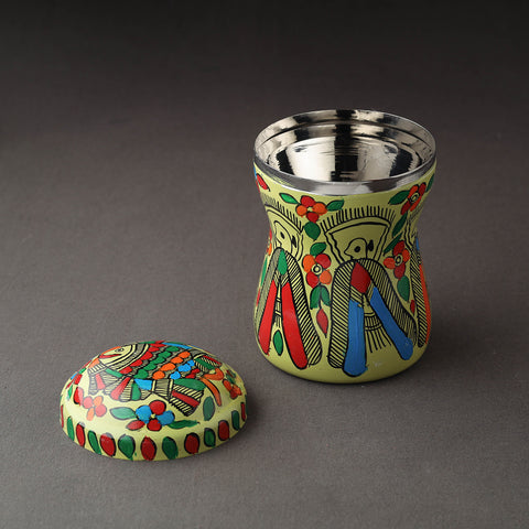 Green Bengal Patua Handpainted Stainless Steel Multi Utility Canister