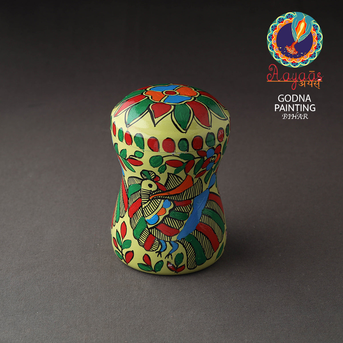 Green Bengal Patua Handpainted Stainless Steel Multi Utility Canister