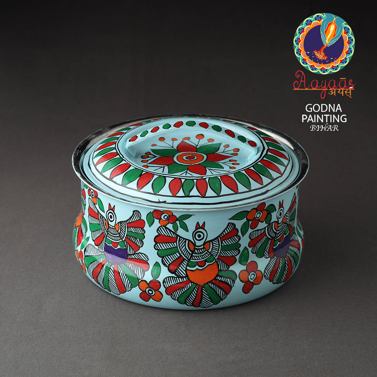  Godna Madhubani Handpainted Stainless Steel Casserole 