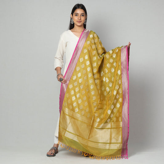 Pure Banarasi Katan Silk Handwoven Gold & Silver Zari Meena Buti Dupatta
