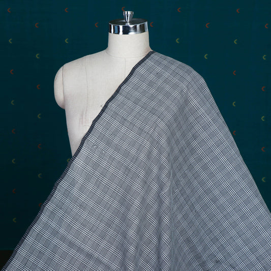 Grey - Pure Handloom Godavari Checks Cotton Fabric