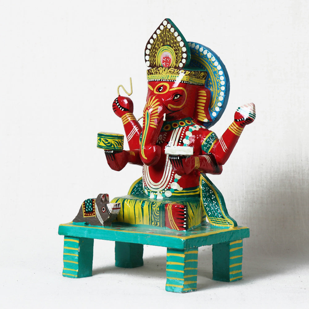Ganesha - Handpainted Wooden God Idol (11.5 in)