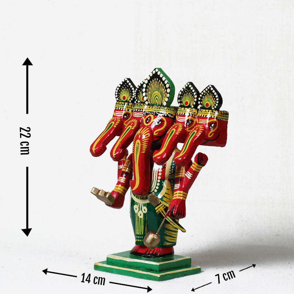 Panchmukhi Ganesha - Handpainted Wooden God Idol (9 in)