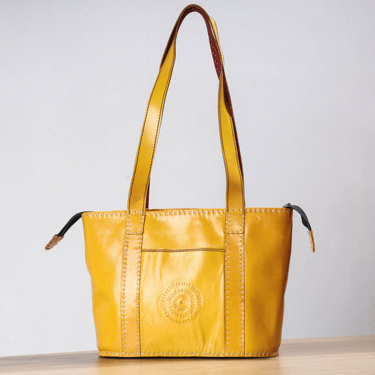 Yellow - Handcrafted Kutch Leather Shoulder Bag