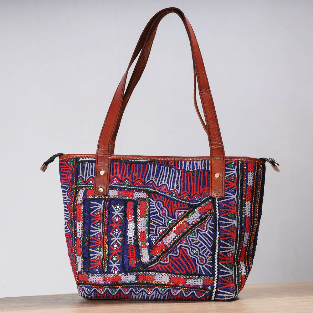 rabari embroidery leather shoulder bag