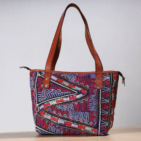 rabari embroidery leather shoulder bag