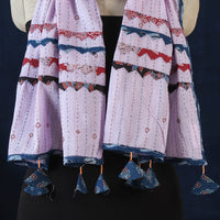 Purple - Marudhara Tagai Work Ajrakh Border Mulmul Cotton Stole with Tassels