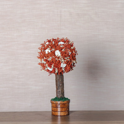 Handmade Bonsai Tree With Sola Flower Arrangement on Wooden Base