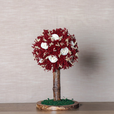 Handmade Bonsai Tree With Sola Flower Arrangement on Wooden Base