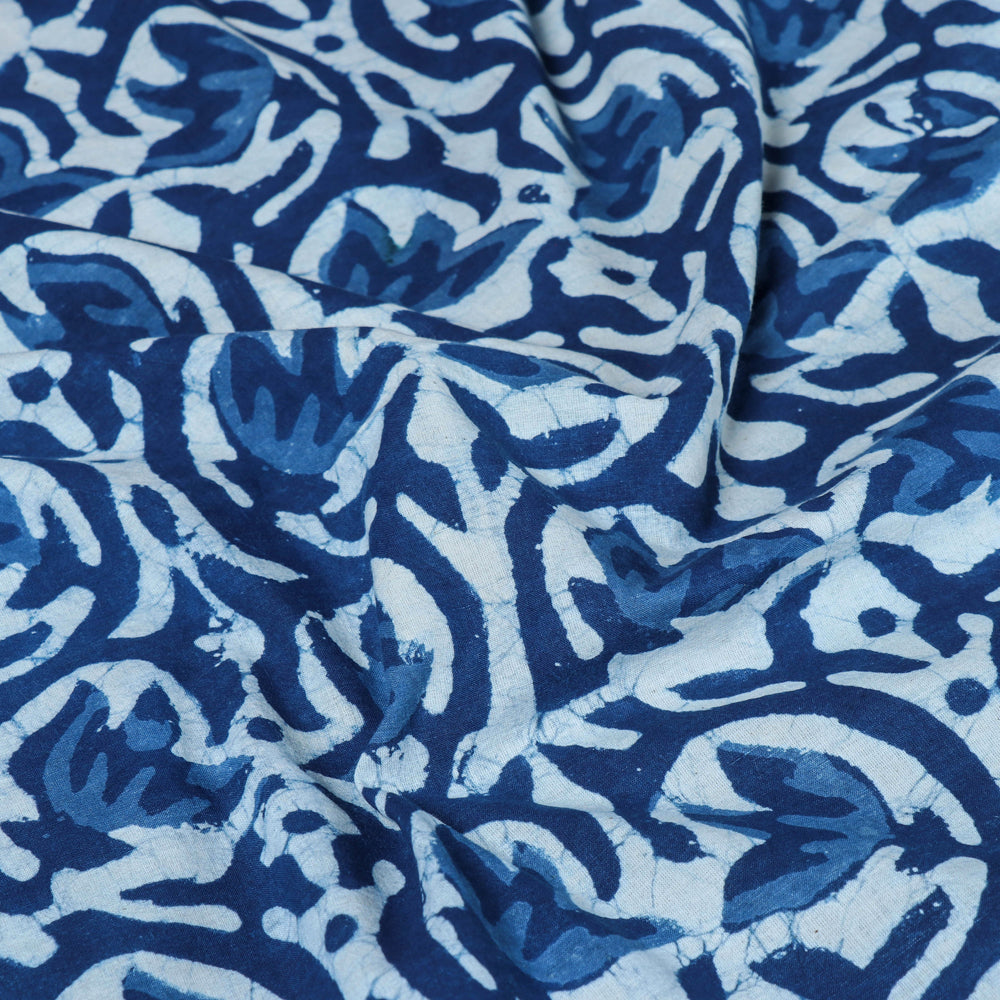Blue - Special Dabu Hand Block Printed Pure Cotton Fabric