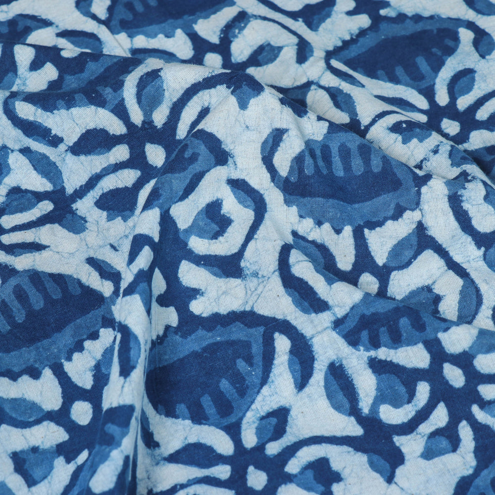 Blue - Special Dabu Hand Block Printed Pure Cotton Fabric