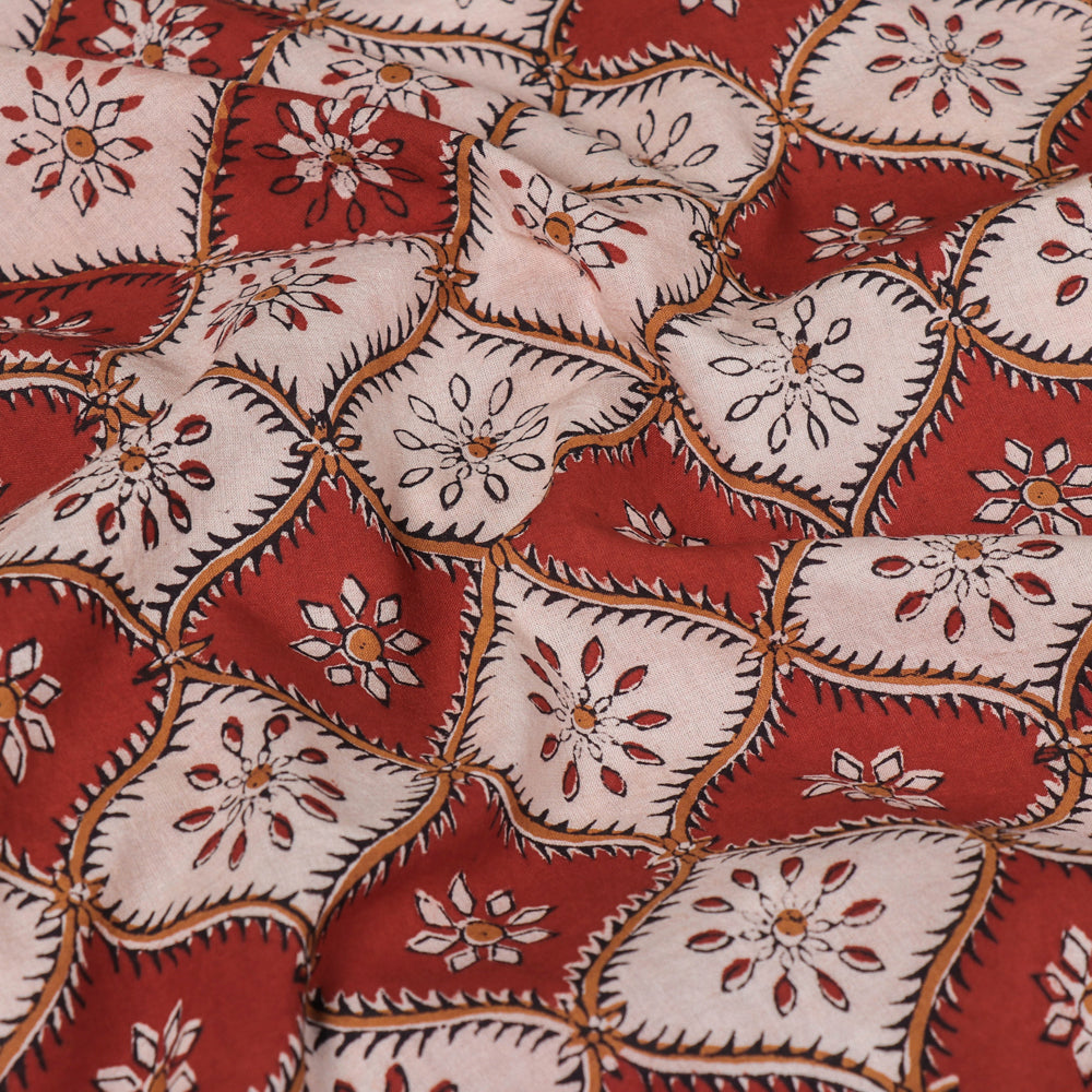 Red - Bagru Hand Block Printed Pure Cotton Natural Dyed Fabric