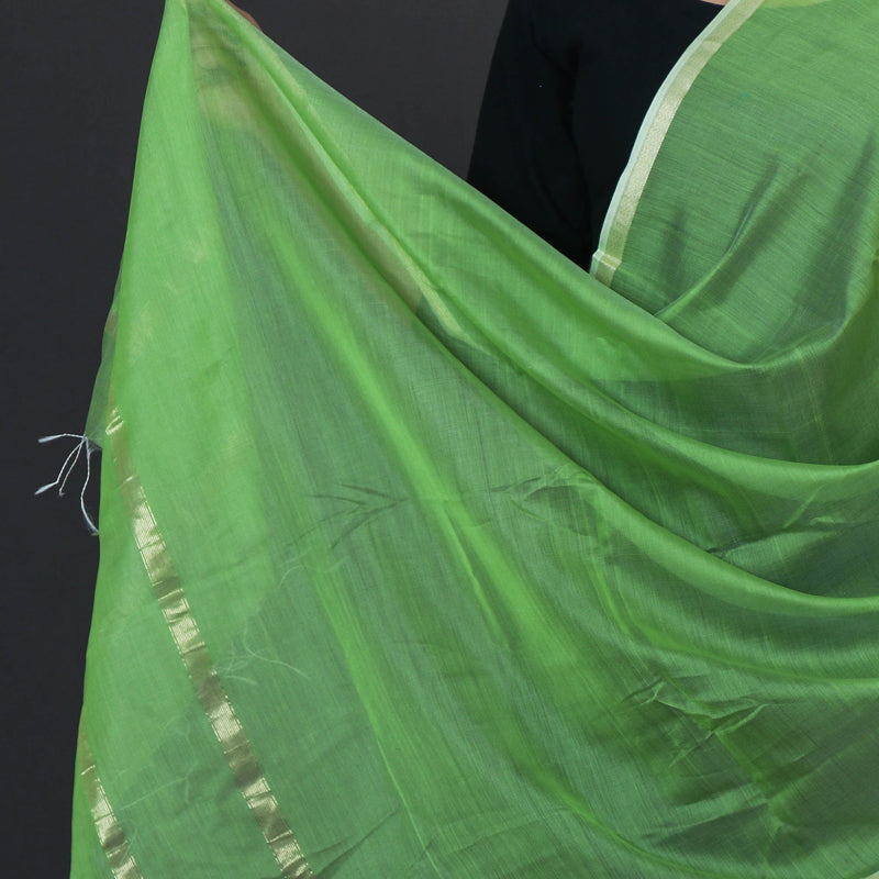 Green - Original Maheshwari Silk Pure Handloom Zari Work Dupatta