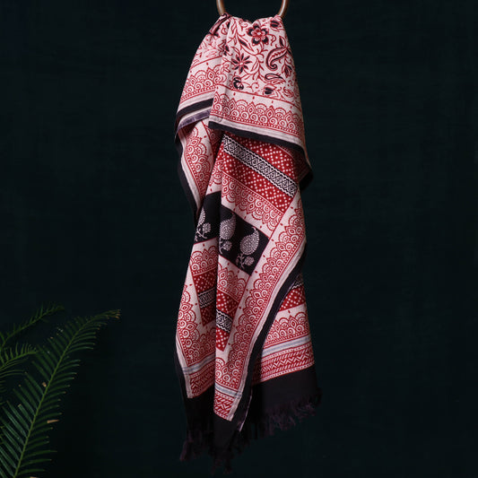 Red - Bagh Block Printed Pure Handloom Cotton Towel