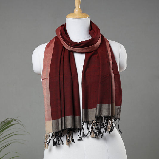 Maroon - Traditional Maheshwari Cotton Handloom Stole with Tassels