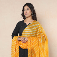 Yellow - Leheriya Tie-Dye Tussar Silk Handloom Dupatta with Tassels