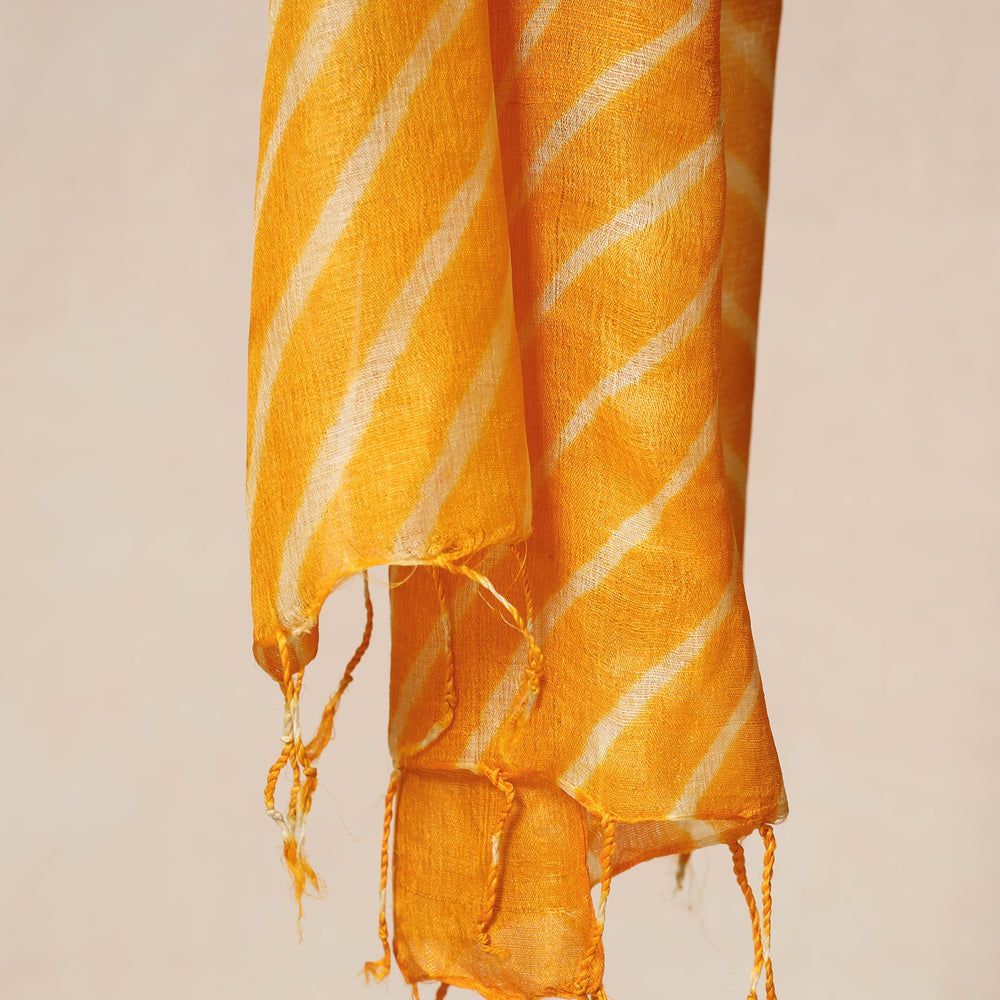 Yellow - Leheriya Tie-Dye Tussar Silk Handloom Dupatta with Tassels