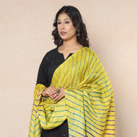 Yellow - Leheriya Tie-Dye Tussar Silk Handloom Dupatta with Tassels