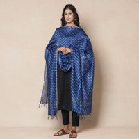 Blue - Leheriya Tie-Dye Mothra Chanderi Silk Dupatta with Tassels