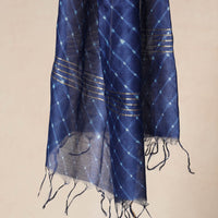 Blue - Leheriya Tie-Dye Mothra Chanderi Silk Dupatta with Tassels