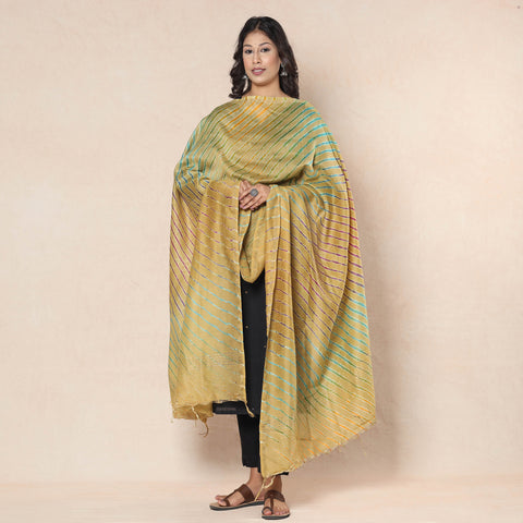 Yellow - Leheriya Tie-Dye Chanderi Silk Dupatta with Tassels