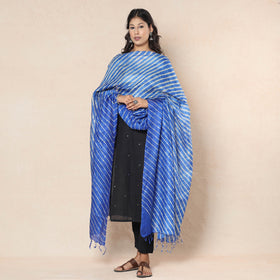 Leheriya Tie-Dye Tussar Silk Handloom Dupatta with Tassels