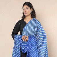 Blue - Leheriya Tie-Dye Tussar Silk Handloom Dupatta with Tassels