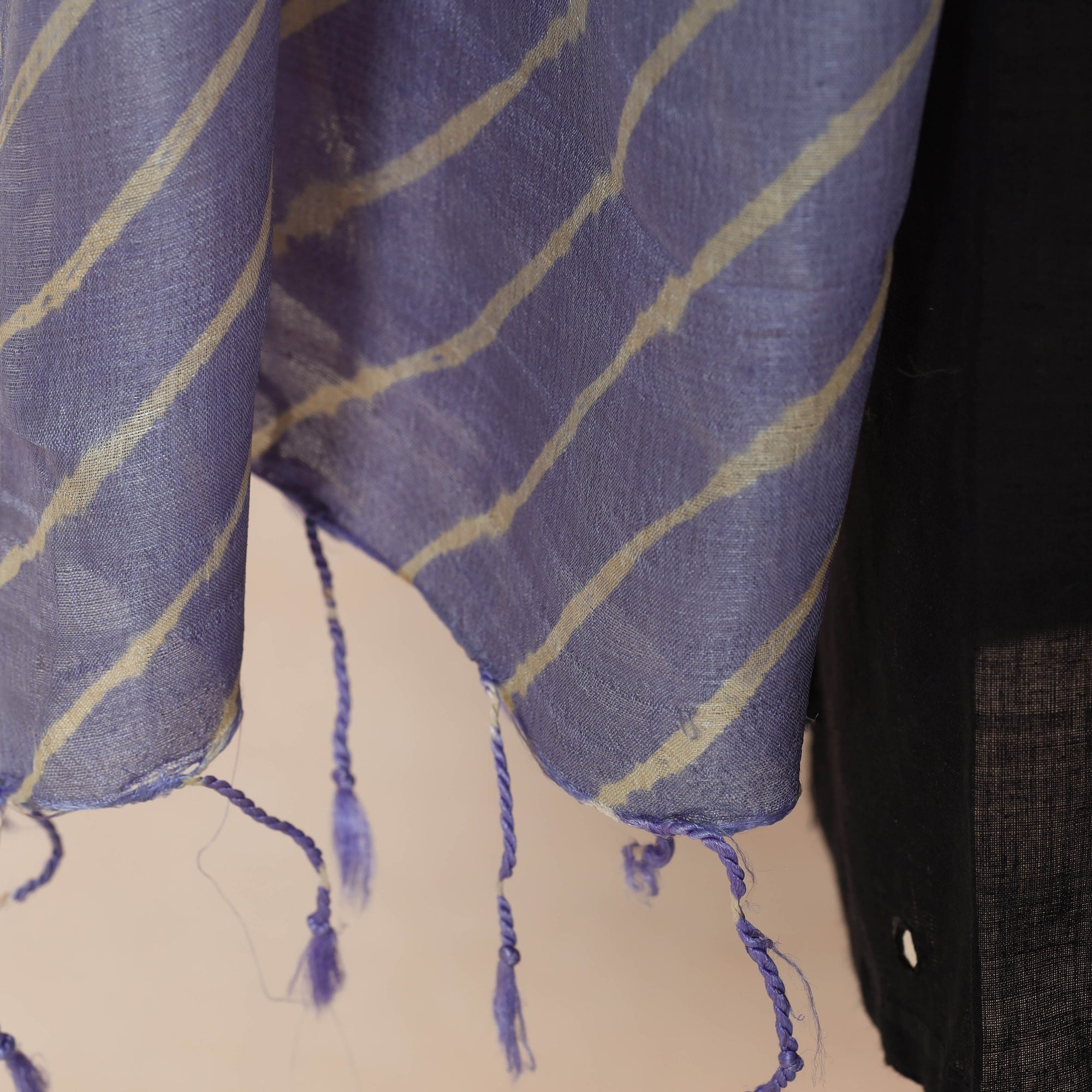 Blue - Leheriya Tie-Dye Tussar Silk Handloom Dupatta with Tassels