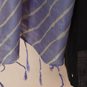 Blue - Leheriya Tie-Dye Tussar Silk Handloom Dupatta with Tassels