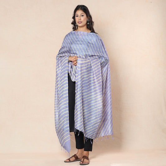 Blue - Leheriya Tie-Dye Tussar Silk Handloom Dupatta with Tassels