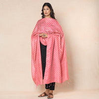 Pink - Leheriya Tie-Dye Tussar Silk Handloom Dupatta with Tassels