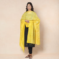 Yellow - Leheriya Tie-Dye Tussar Silk Handloom Dupatta with Tassels