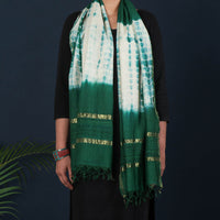 Green - Pure Handloom Spun Silk Tie-Dye Stole with Ghicha Border