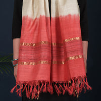 Multicolor - Pure Handloom Spun Silk Tie-Dye Stole with Ghicha Border