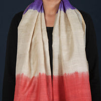 Multicolor - Pure Handloom Spun Silk Tie-Dye Stole with Ghicha Border