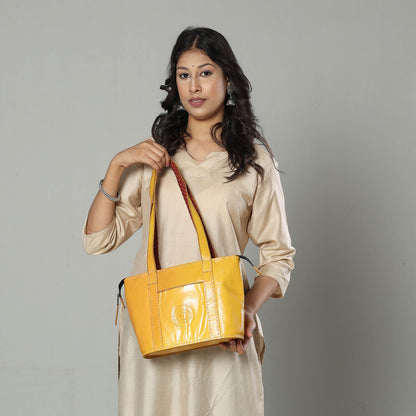 Yellow - Handcrafted Kutch Leather Shoulder Bag