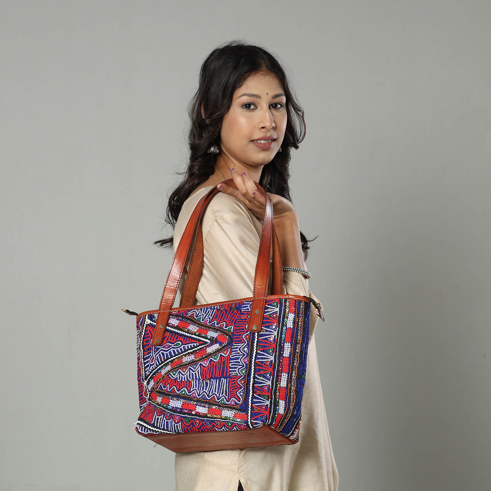 rabari embroidery leather shoulder bag