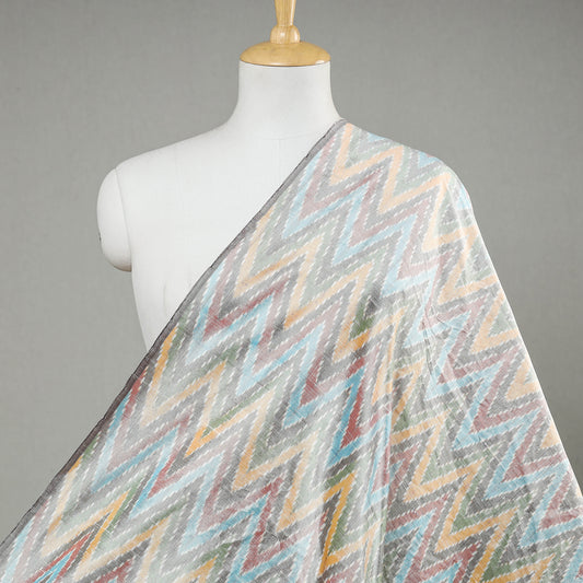 Multicolor - Multicolored Chevroned Raw Silk Pochampally Double Ikat Pure Handwoven Fabric